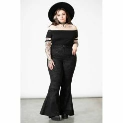 Killstar Bell Bottom Trousers - Black Lily -TheRock Shop killstar bell bottom trousers black lily6