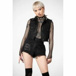 KILLSTAR Denim Shorts - Prediction Patch -TheRock Shop killstar denim shorts prediction patch 13