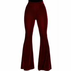 Killstar Velvet Bell Bottom Trousers - Moondance Ruby