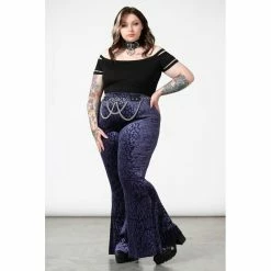 KILLSTAR Velvet Flared Trousers - Ferine Plum -TheRock Shop killstar velvet flared trousers ferine plum3