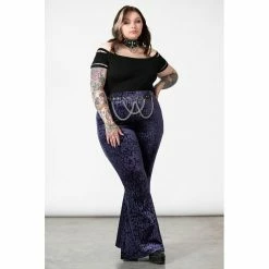 KILLSTAR Velvet Flared Trousers - Ferine Plum -TheRock Shop killstar velvet flared trousers ferine plum4