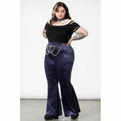 KILLSTAR Velvet Flared Trousers - Ferine Plum -TheRock Shop killstar velvet flared trousers ferine plum5