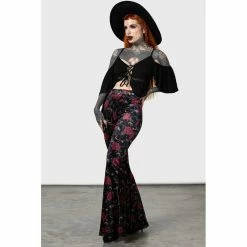 KILLSTAR Velvet Flared Trousers - Glinda -TheRock Shop killstar velvet flared trousers glinda3