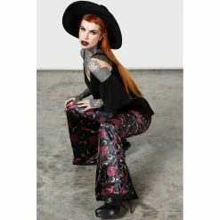 KILLSTAR Velvet Flared Trousers - Glinda -TheRock Shop killstar velvet flared trousers glinda5