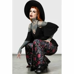 KILLSTAR Velvet Flared Trousers - Glinda -TheRock Shop killstar velvet flared trousers glinda6