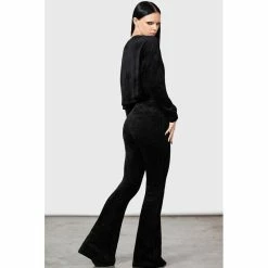 KILLSTAR Velvet Flared Trousers - Lulluspider -TheRock Shop killstar velvet flared trousers lulluspider4