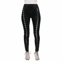 Killstar Velvet Leggings - Black Sea Lace-Up