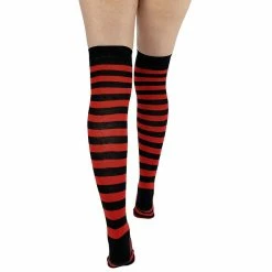 Pamela Mann Knee-High Socks - Striped Overknees Red/Black -TheRock Shop pamela mann knee high socks striped overknees red black3
