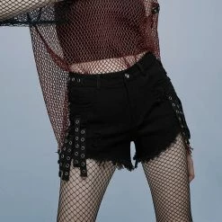 Punk Rave Denim Shorts - Cult Of Destruction Black