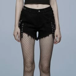 Punk Rave Denim Shorts - Cult Of Destruction Black -TheRock Shop punk rave denim shorts cult of destruction black 13