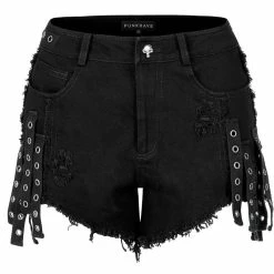 Punk Rave Denim Shorts - Cult Of Destruction Black -TheRock Shop punk rave denim shorts cult of destruction black 15