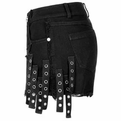Punk Rave Denim Shorts - Cult Of Destruction Black -TheRock Shop punk rave denim shorts cult of destruction black 16