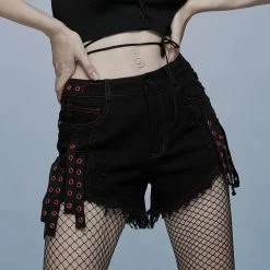 Punk Rave Denim Shorts - Cult Of Destruction Red