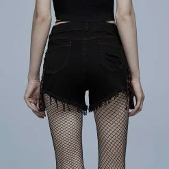 Punk Rave Denim Shorts - Cult Of Destruction Red -TheRock Shop punk rave denim shorts cult of destruction red 14