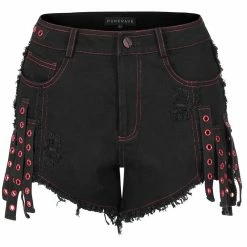Punk Rave Denim Shorts - Cult Of Destruction Red -TheRock Shop punk rave denim shorts cult of destruction red 15