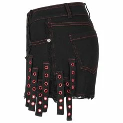 Punk Rave Denim Shorts - Cult Of Destruction Red -TheRock Shop punk rave denim shorts cult of destruction red 16